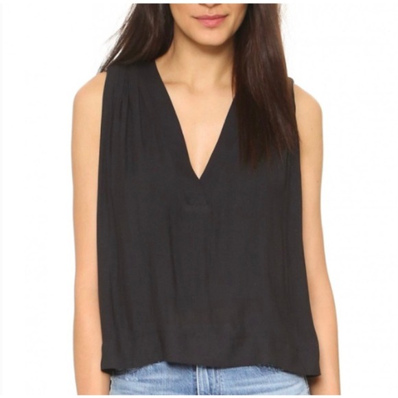 Free People Tops - Free People Darcy Black V Neck Sleeveless Gathered Shoulder Blouse Top
